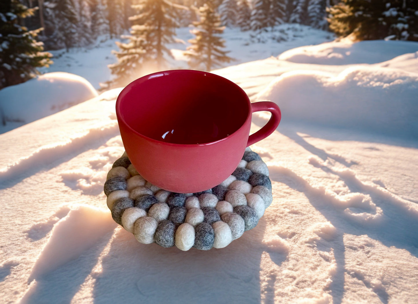Round Grey and white Felt Ball Coasters (Pack of 4)