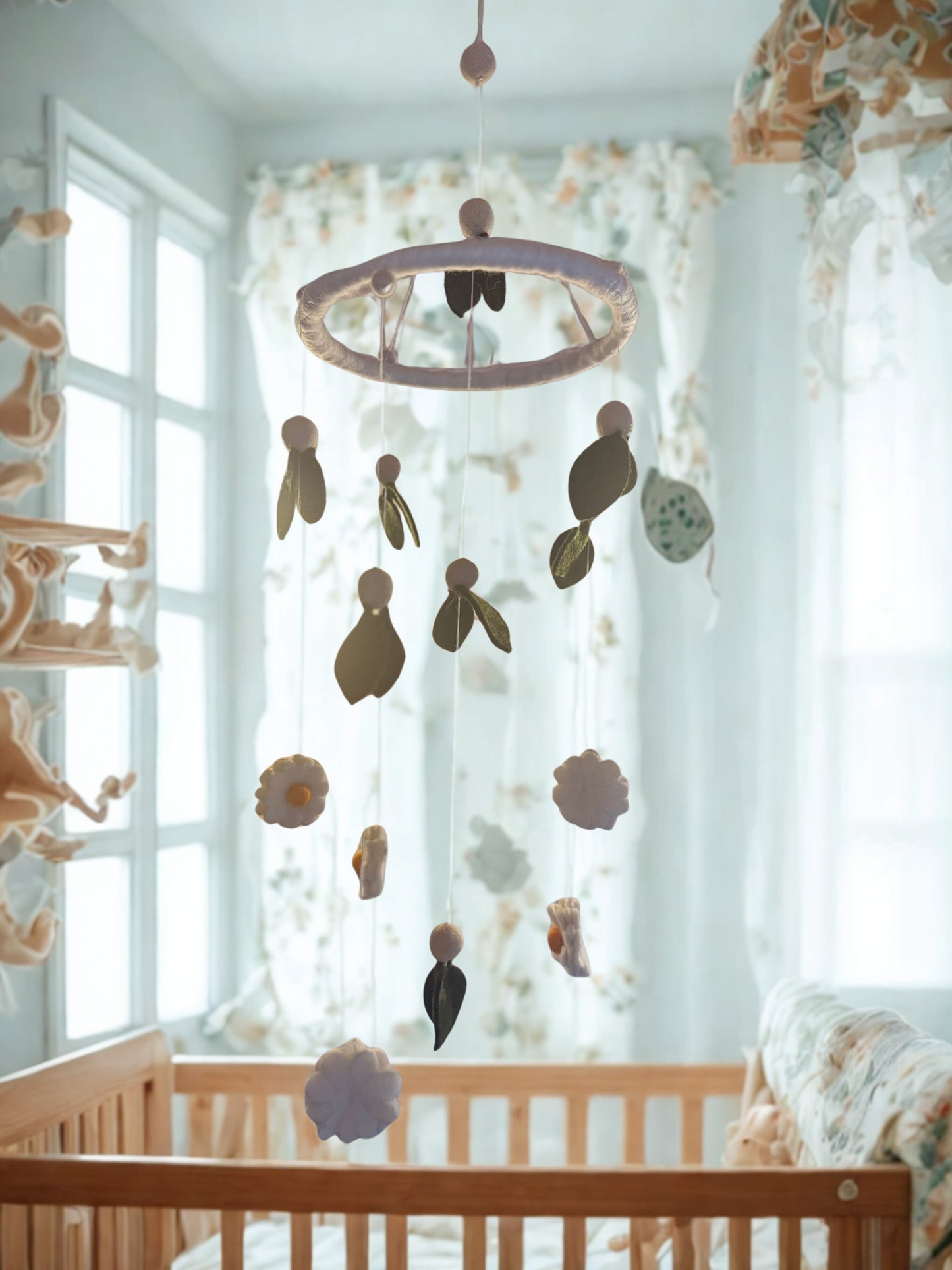 Handcrafted Cot mobile- Leaves & Flowers Design