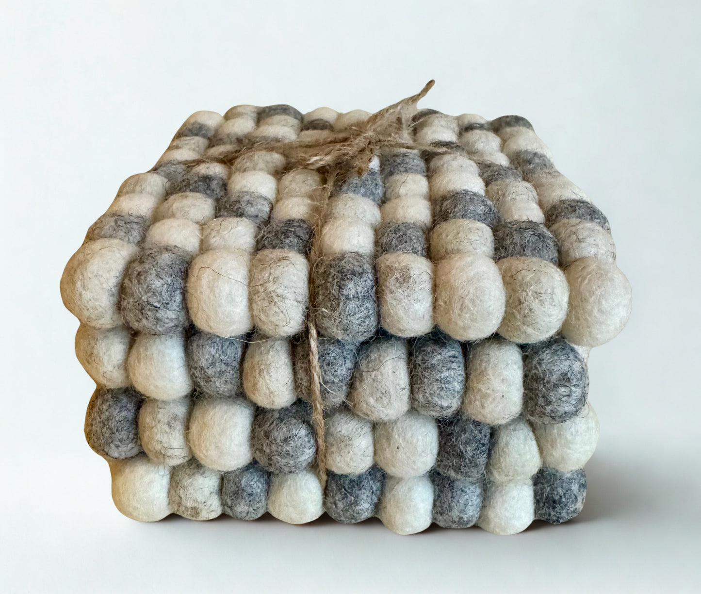 White and Grey Wool Felt Coasters (Pack of 4)