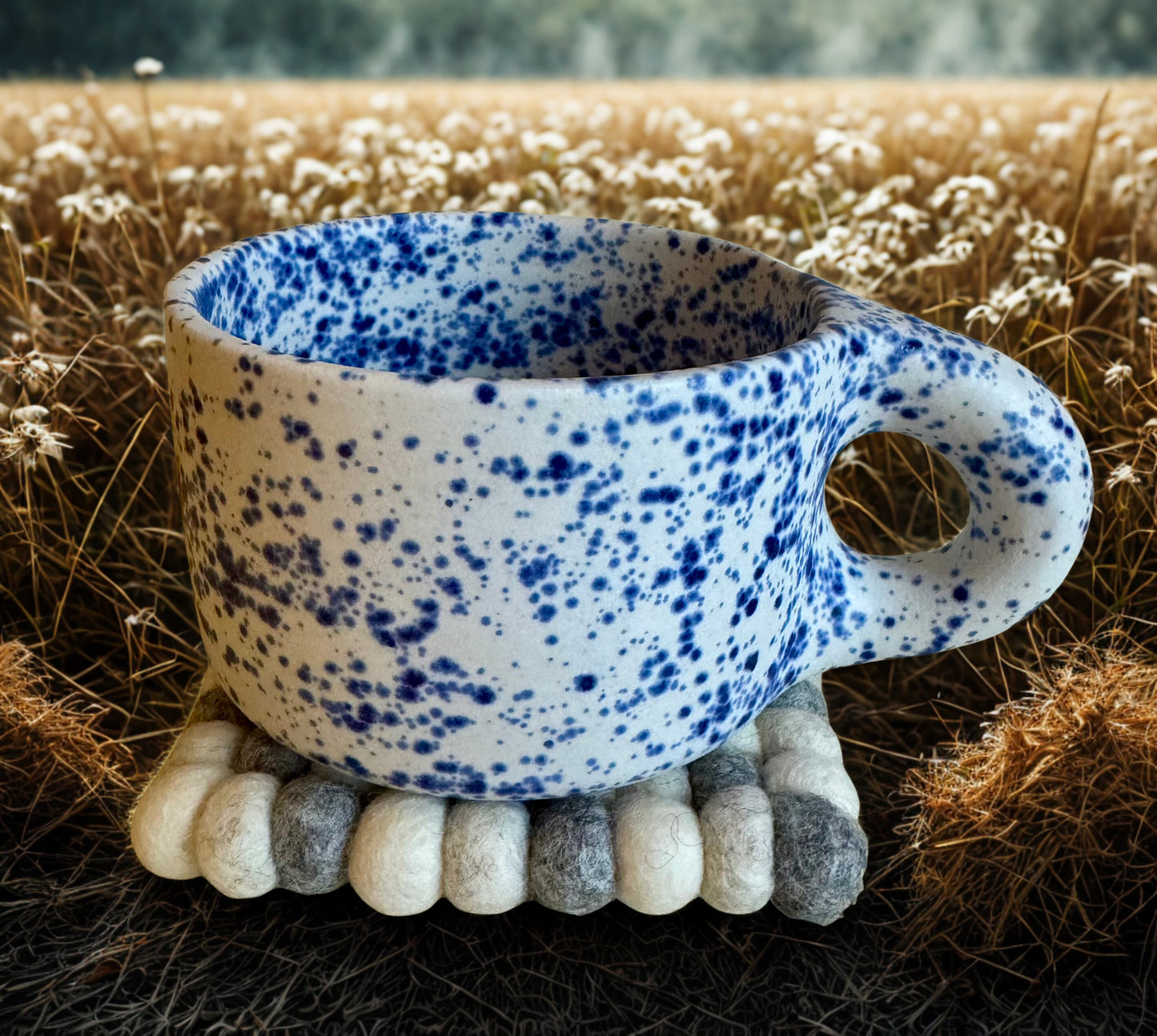 White and Grey Wool Felt Coasters (Pack of 4)