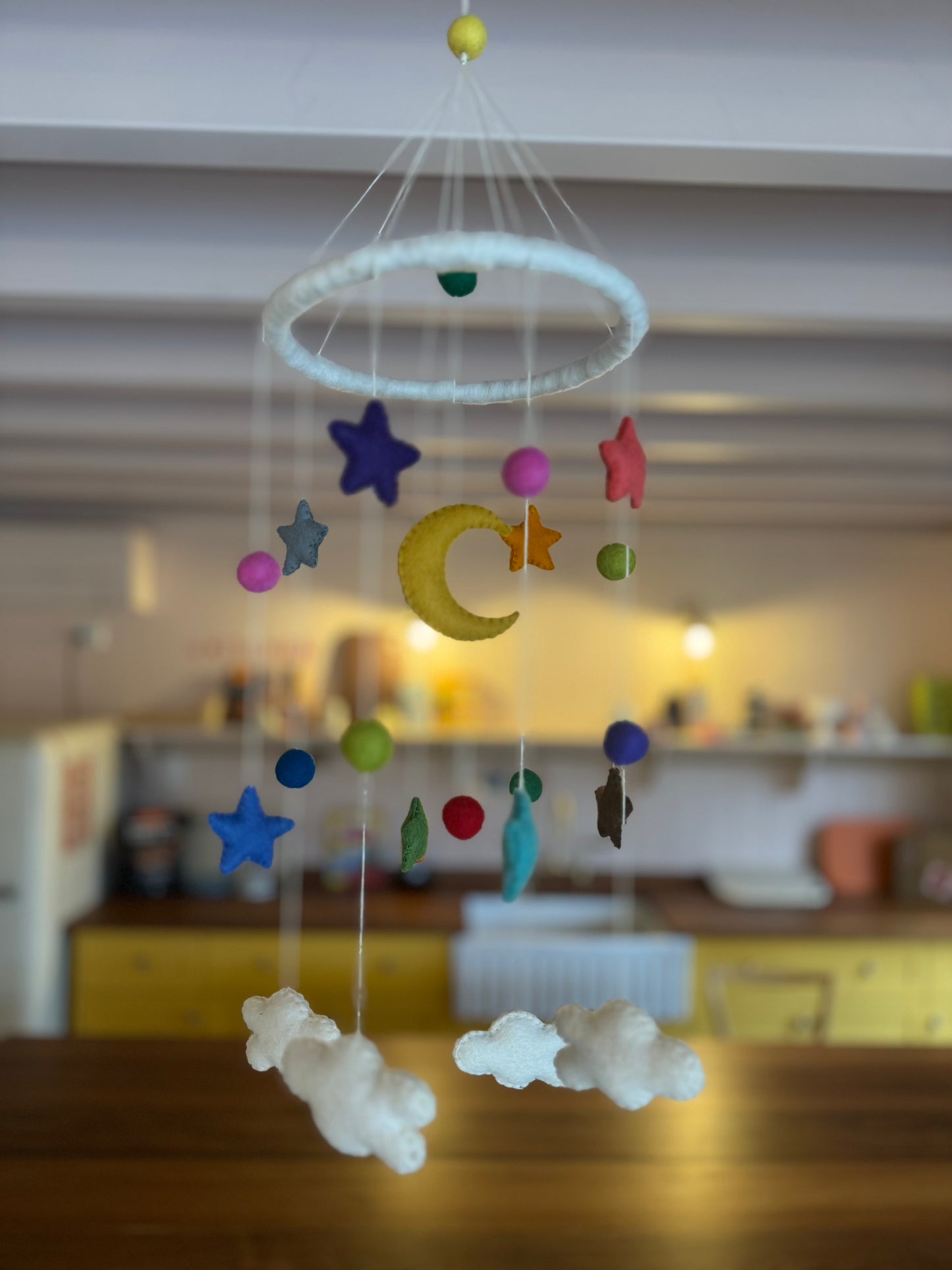 Handmade Felt Cot Mobile – Rainbow and Cloud Design