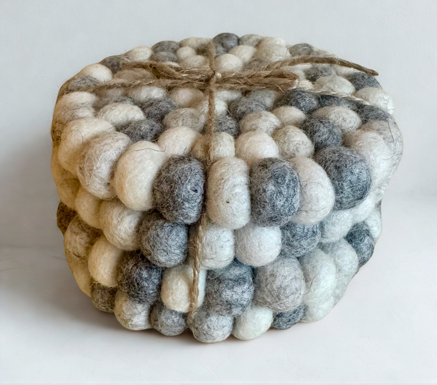 Round Grey and white Felt Ball Coasters (Pack of 4)